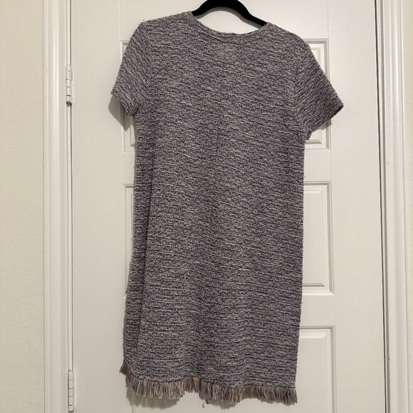 Zara Trafaluc Short Sleeve Tweed Dress Fringe Hem Size L - Picture 2 of 4